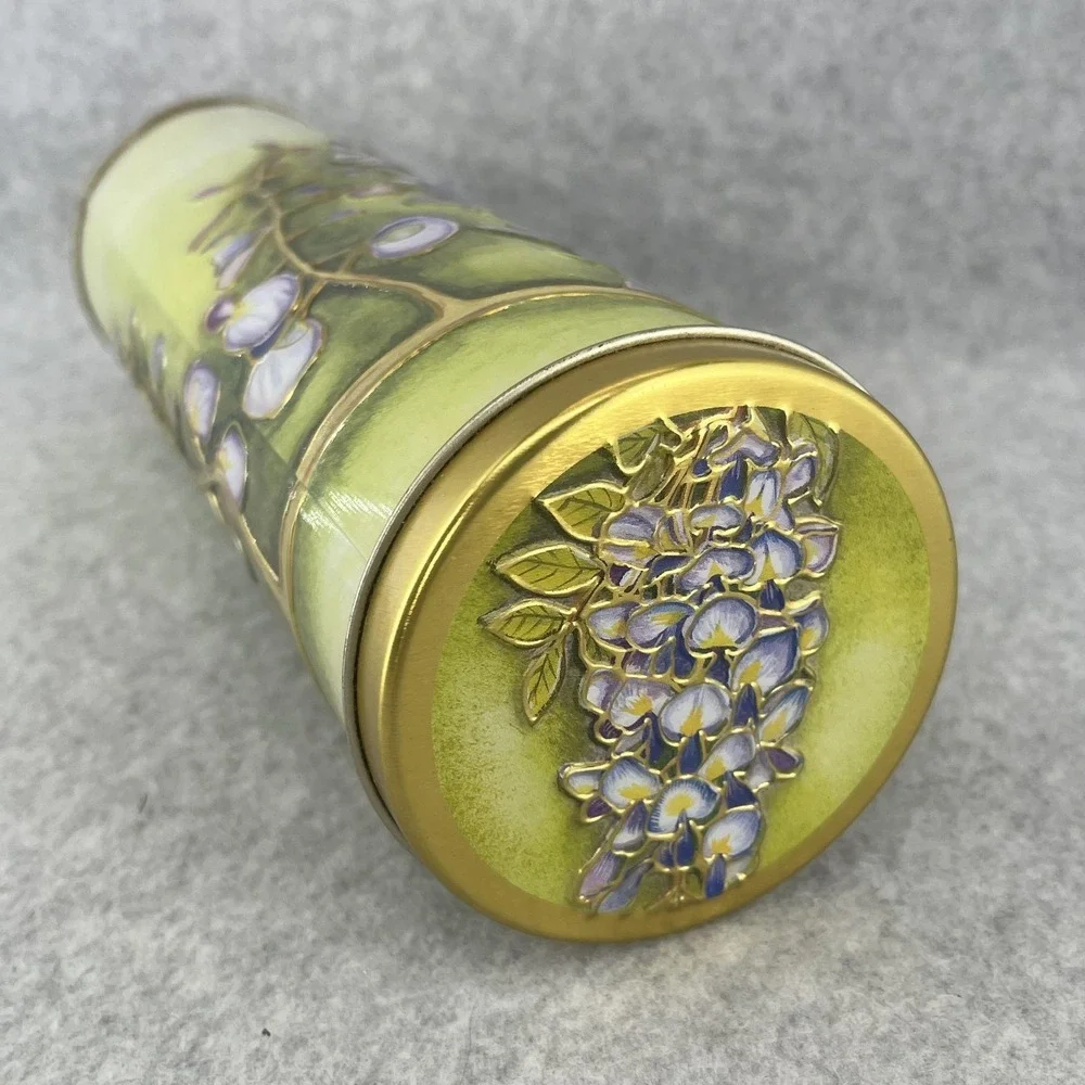 Silver Crane Green Floral Tin Art‎ Nouveau Wisteria Storage Canister Lid Spring